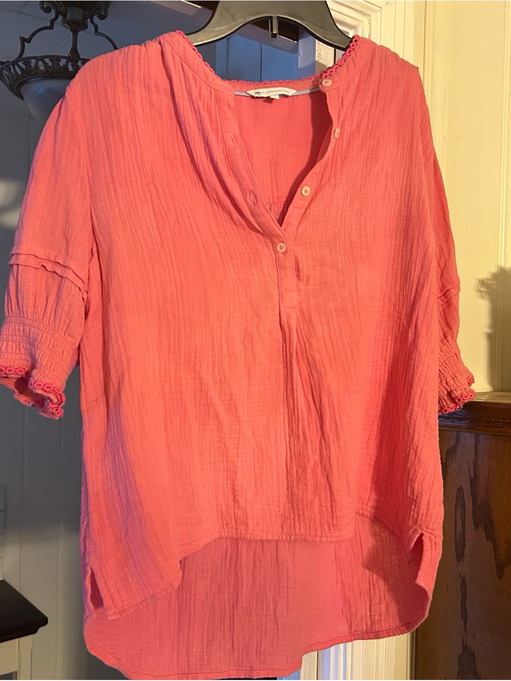 Southern Tide Coral Pink V-Neck Gauze Tunic
